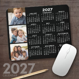 Mousepad Calendário 2023 com 3 Colagem de Fotos - preto