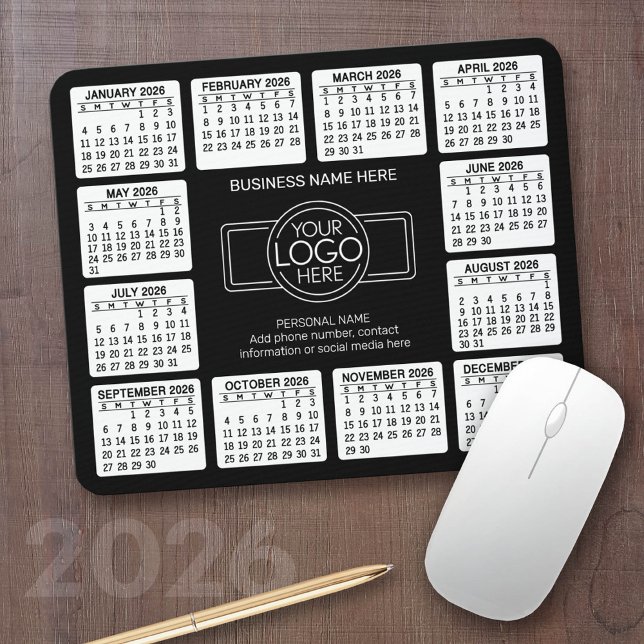 Mousepad Calendário 2023 com logotipo, Informações de conta (2026 Calendar with your logo - Great Business Gift or Home Office Decor)