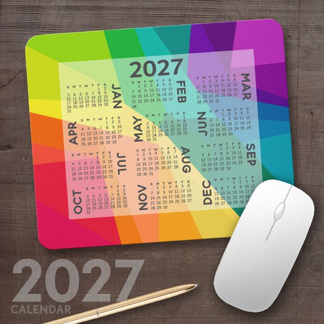 Mousepad Calendário 2023 - prisma colorida do arco-íris (2027 Calendar Mousepad)