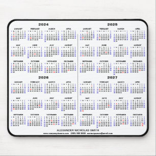 Mousepad Calendário 2024-2025 4 anos Calendário Preto Nome