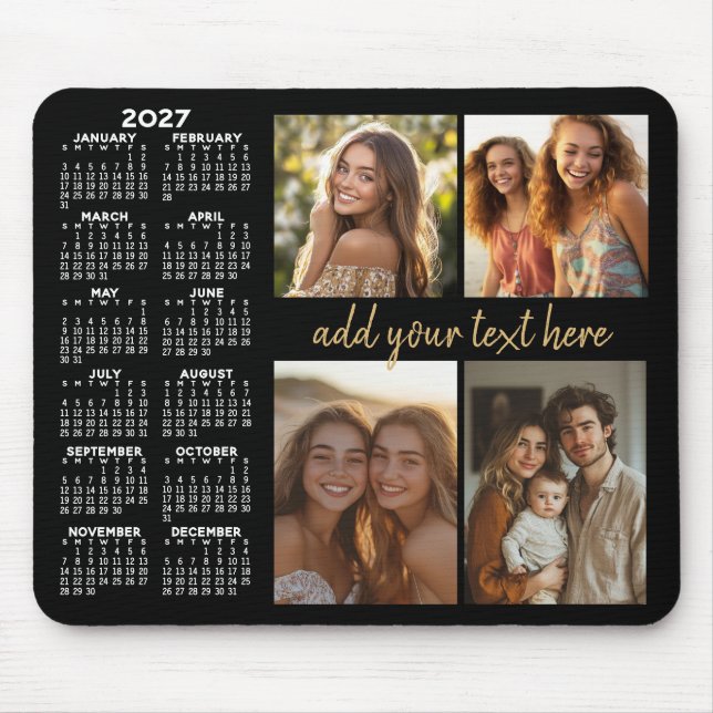 Mousepad Calendário 2024 - 4 colagem de fotos texto script  (Frente)
