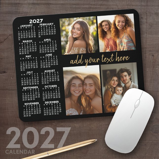 Mousepad Calendário 2024 - 4 colagem de fotos texto script  (2027 Calendar Mousepad)