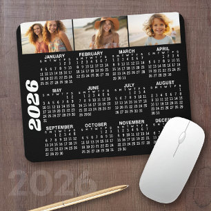 Mousepad Calendário 2024 com 3 Colagem de Fotos - preto