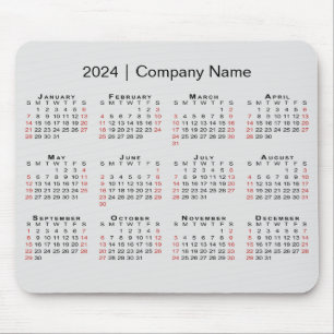 Mousepad Calendário 2024 com nome da empresa em Cinzas leve