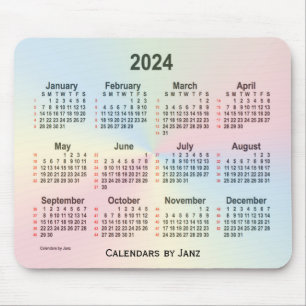 Mousepad Calendário 2024 da Rainbow Cloud 52 Weeks por Janz