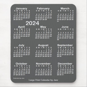 Mousepad Calendário 2024 das letras grandes do carvão