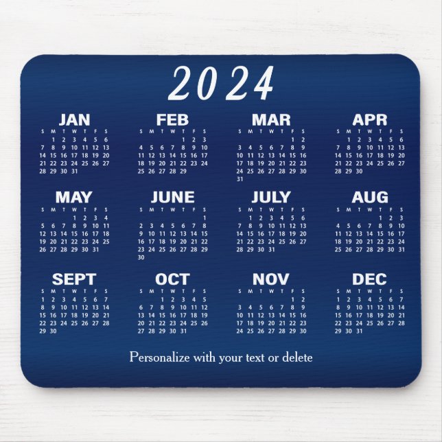 Mousepad Calendário 2024 - Design Azul Marinho (Frente)
