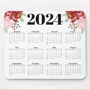Mousepad Calendário 2024 do Elegante Floral - Cor Branca 20