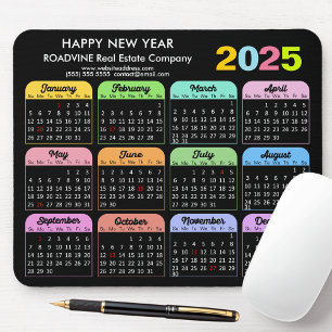 Mousepad Calendário 2024 Moderno Negra Negra Feriados nos E