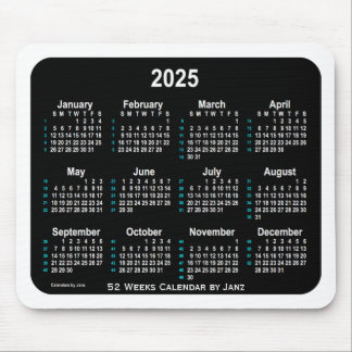 Mousepad Calendário 2025 Black Neon 52 Semanas por Janz