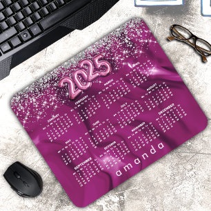 Mousepad Calendário 2025 - Cinza rosa-rosa-branca