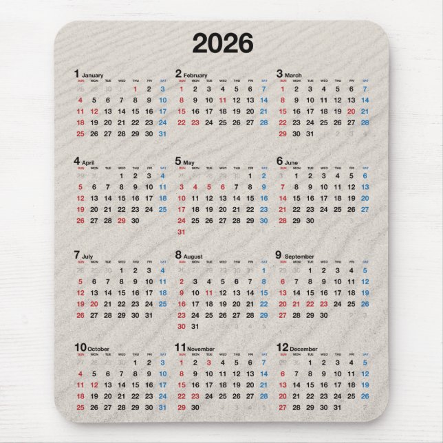 Mousepad Calendário 2025 da Praia (Frente)