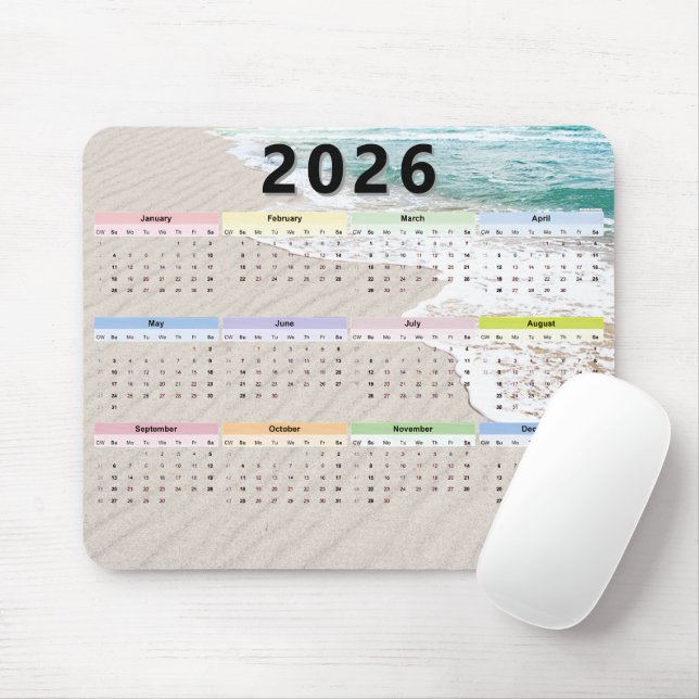 Mousepad Calendário 2025 da Praia (Com mouse)