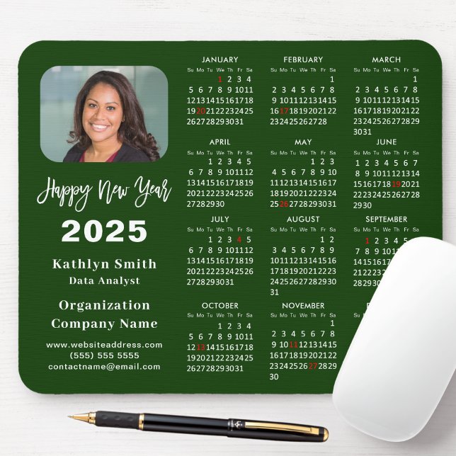 Mousepad Calendário 2025 Foto comercial moderna, verde simp (Criador carregado)