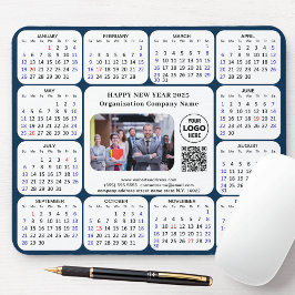 Mousepad Calendário 2025 Logotipo de Foto Comercial QR Azul