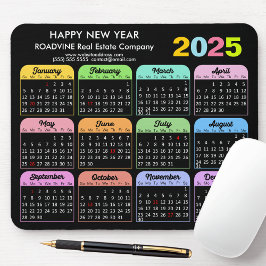 Mousepad Calendário 2025 Moderno Negra Negra Feriados nos E