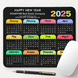 Mousepad Calendário 2025 Moderno Negra Negra Feriados nos E