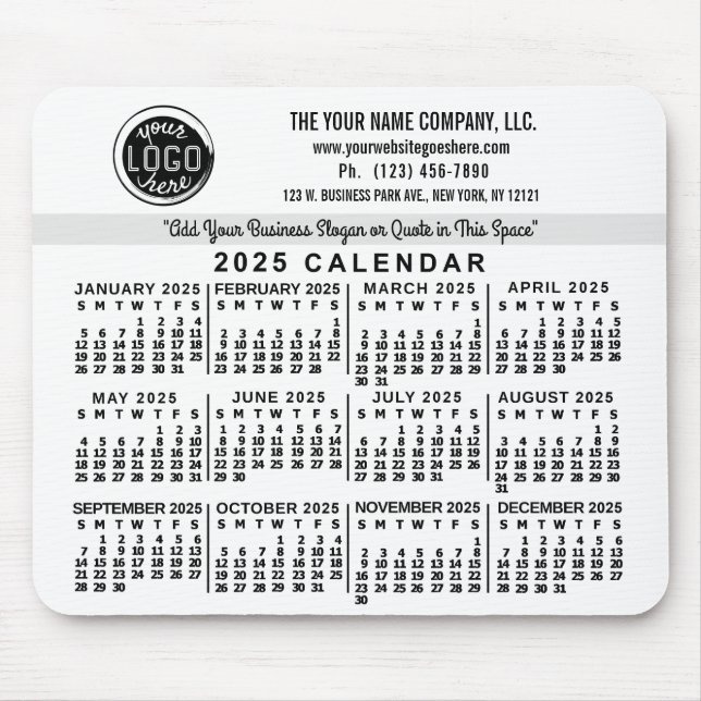 Mousepad Calendário 2025 Nome do logotipo de negócios perso (Frente)