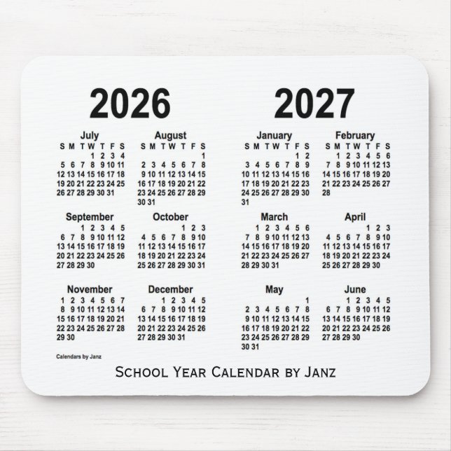 Mousepad Calendário 2026-2027 da Escola Branca por Janz (Frente)