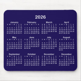 Mousepad Calendário 2026 Azul Escuro e Branco