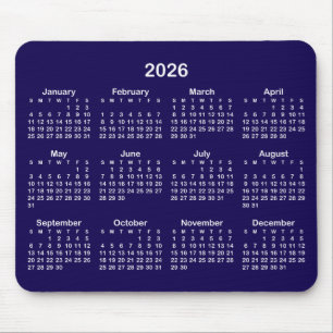 Mousepad Calendário 2026 Azul Escuro e Branco