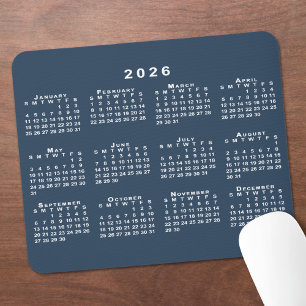 Mousepad Calendário 2026 Azul Marinho e Branco