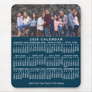 Mousepad Calendário 2026 Azul Personalizado Foto Nome Negri