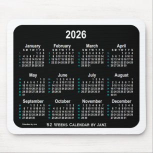 Mousepad Calendário 2026 Black Neon 52 Weeks por Janz