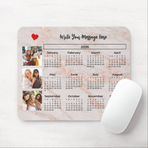 Mousepad Calendário 2026 Colagem de Fotos Mármore Rosa Ímã
