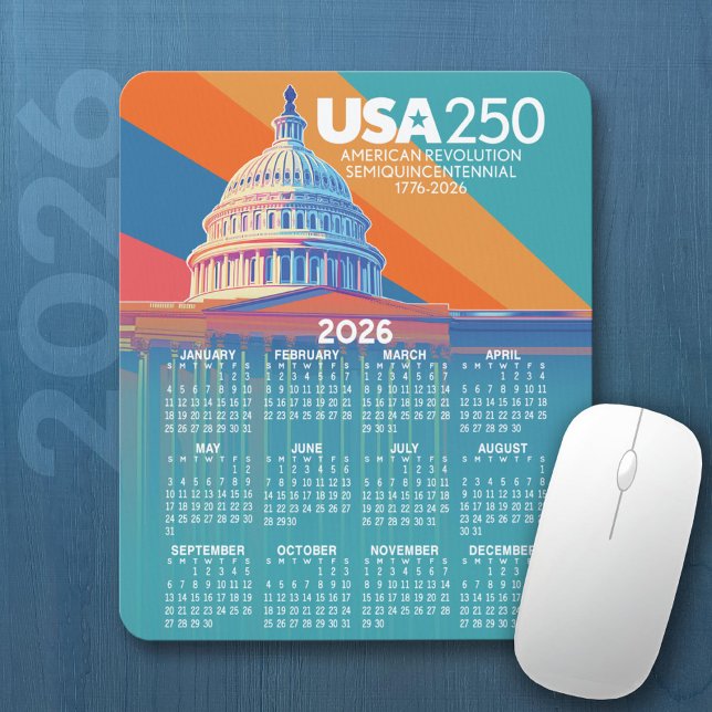 Mousepad Calendário 2026 com Cúpula do Capital EUA 250 Amér (2026 Calendar on a Mousepad)