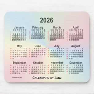 Mousepad Calendário 2026 da Rainbow Cloud 52 Weeks por Jan