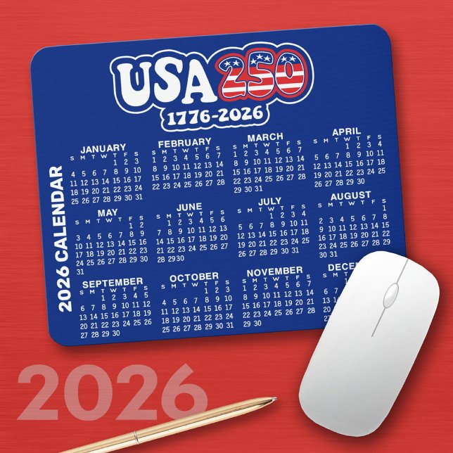 Mousepad Calendário 2026 - Espírito de 76 - EUA 250 da Amér (2026 Calendar on a Mousepad)