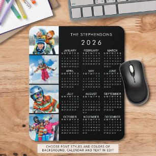 Mousepad Calendário 2026 Família 4 Foto Personalizado Cor
