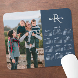 Mousepad Calendário 2026 Foto Personalizada Monograma Nome