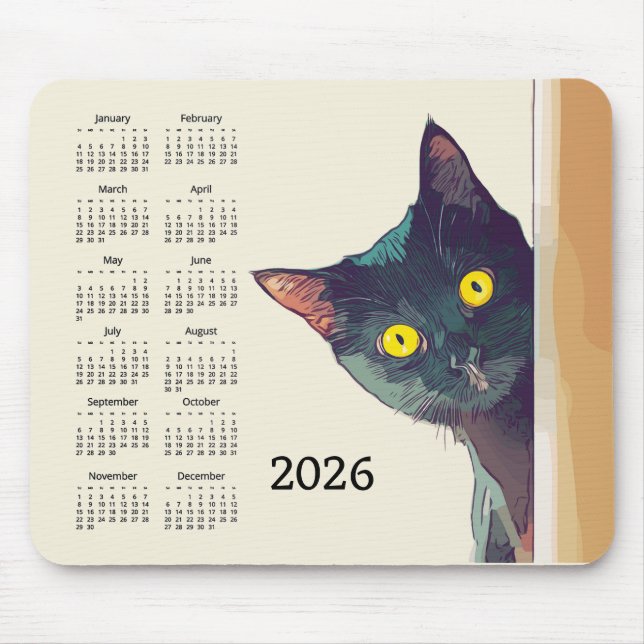 Mousepad Calendário 2026 Gato Espiando (Frente)