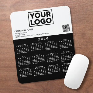 Mousepad Calendário 2026 Logo Empresarial Código QR Preto B