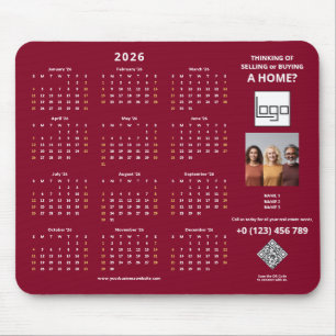 Mousepad Calendário 2026 Logotipo da Empresa Código QR Burg