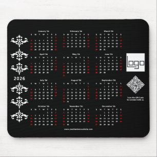 Mousepad Calendário 2026 Logotipo de Negócios Código QR Bar
