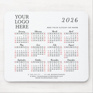 Mousepad Calendário 2026 Logotipo de negócios personalizado