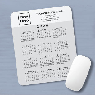 Mousepad Calendário 2026 Logotipo Texto Cinza Claro Branco