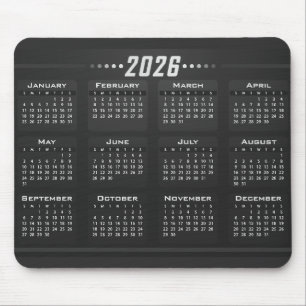 Mousepad Calendário 2026 Moderno Preto Branco