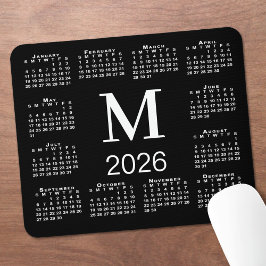 Mousepad Calendário 2026 Monograma Preto e Branco