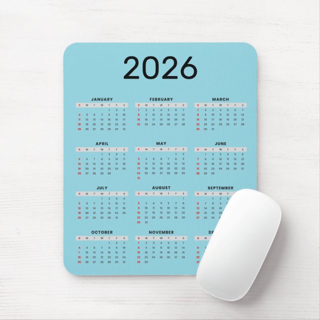 Mousepad Calendário 2026 preto e azul simples (Com mouse)