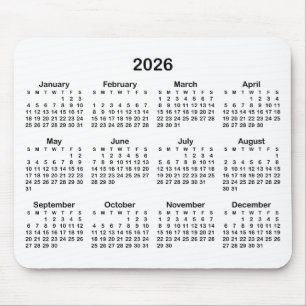 Mousepad Calendário 2026 Preto e Branco