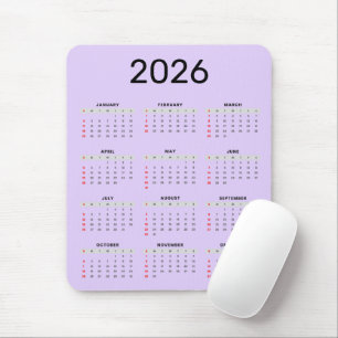 Mousepad Calendário 2026 preto e roxo simples