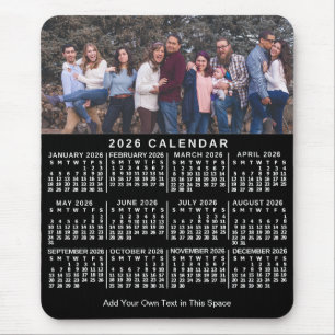 Mousepad Calendário 2026 Preto Foto Personalizada Nome Negr