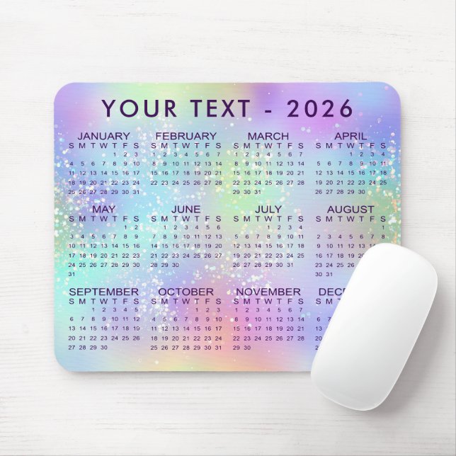 Mousepad Calendário 2026 Rainbow Glitter Purple ou Custom (Com mouse)