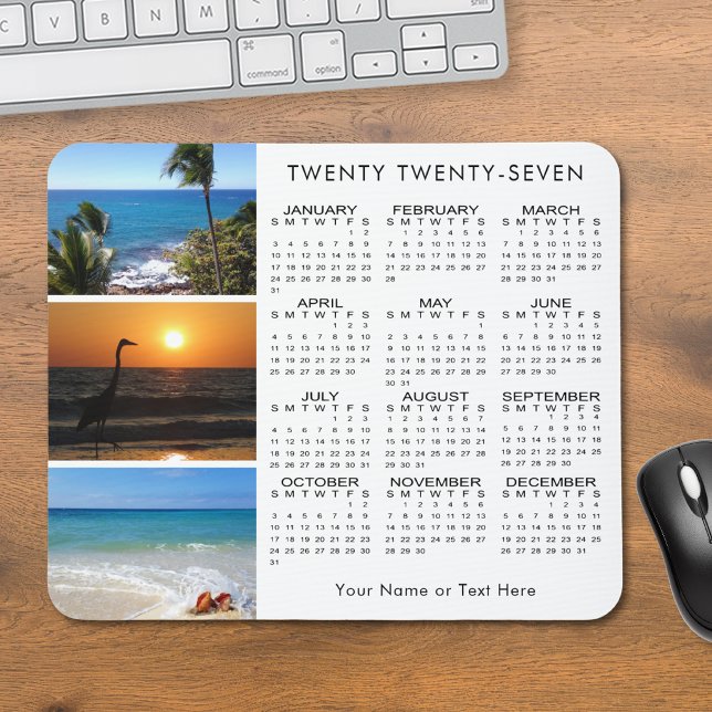 Mousepad Calendário 2027 3 Foto Personalizado Cor (Criador carregado)