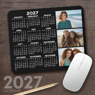 Mousepad Calendário 2027 3 Fotos Preto Básico Minimalista