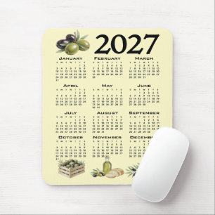 Mousepad Calendário 2027, Azeitonas Mediterrâneas, Amarelo